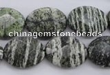 CSJ113 15.5 inches 15*20mm faceted oval green silver line jasper beads