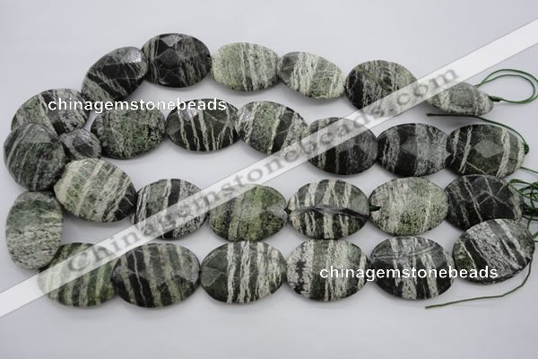 CSJ114 15.5 inches 22*30mm faceted oval green silver line jasper beads