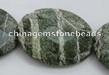CSJ115 15.5 inches 30*40mm faceted oval green silver line jasper beads