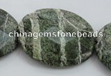 CSJ115 15.5 inches 30*40mm faceted oval green silver line jasper beads