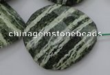 CSJ128 15.5 inches 30*38mm faceted freeform green silver line jasper beads