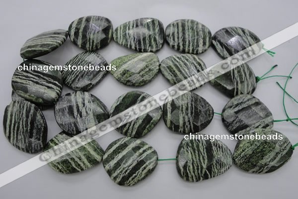 CSJ128 15.5 inches 30*38mm faceted freeform green silver line jasper beads