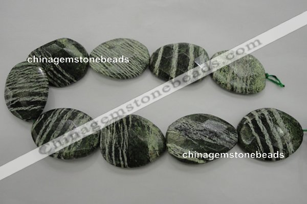 CSJ129 15.5 inches 35*42mm faceted freeform green silver line jasper beads