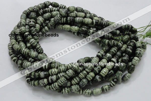 CSJ14 15.5 inches 8*12mm egg-shaped green silver line jasper beads