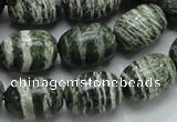 CSJ16 15.5 inches 13*18mm egg-shaped green silver line jasper beads