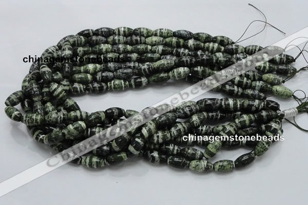 CSJ18 15.5 inches 8*15mm rice green silver line jasper beads