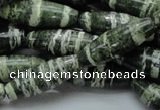 CSJ19 15.5 inches 10*30mm rice green silver line jasper beads