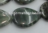 CSJ205 15.5 inches 22*30mm flat teardrop serpentine jade gemstone beads