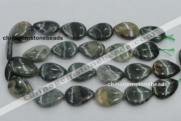 CSJ205 15.5 inches 22*30mm flat teardrop serpentine jade gemstone beads