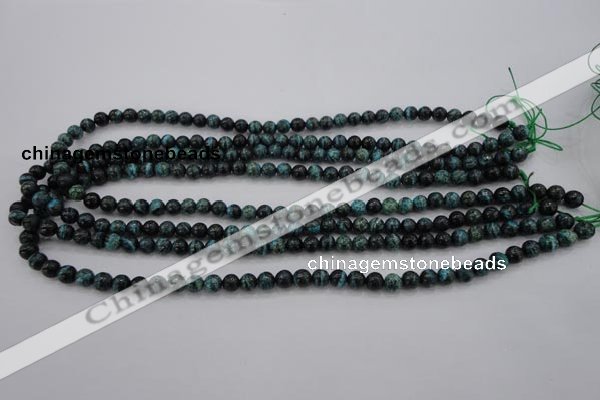 CSJ210 15.5 inches 6mm round dyed green silver line jasper beads