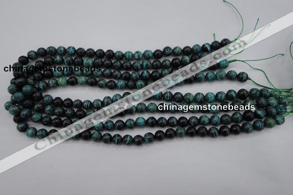 CSJ211 15.5 inches 8mm round dyed green silver line jasper beads