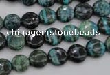 CSJ214 15.5 inches 10mm flat round dyed green silver line jasper beads