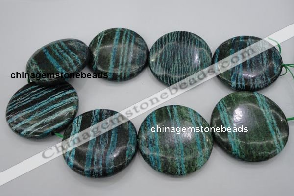 CSJ221 15.5 inches 50mm flat round dyed green silver line jasper beads