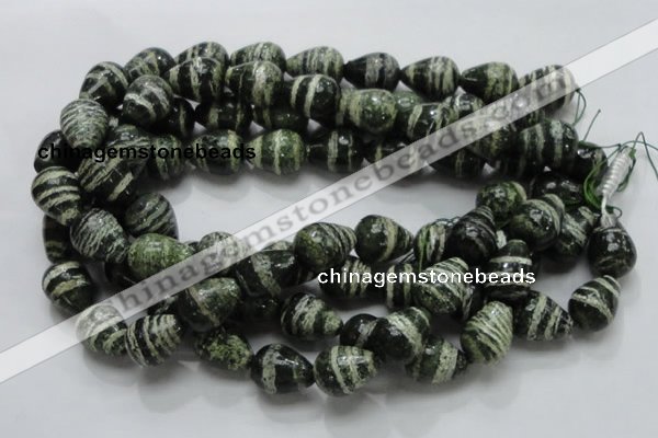 CSJ23 15.5 inches 15*20mm teardrop green silver line jasper beads