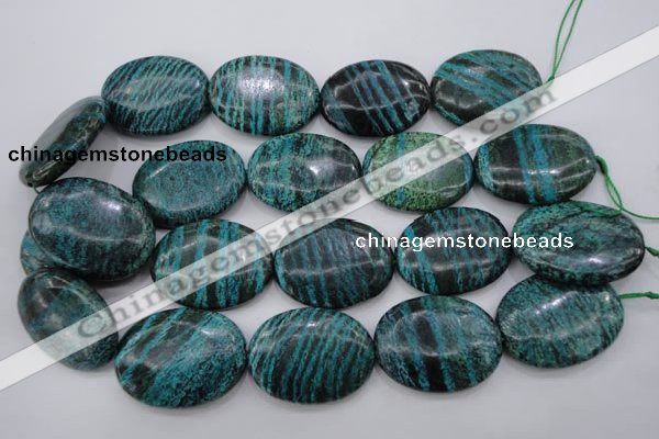 CSJ230 15.5 inches 30*40mm oval dyed green silver line jasper beads