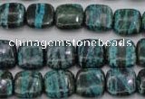 CSJ233 15.5 inches 12*12mm square dyed green silver line jasper beads