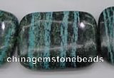 CSJ248 15.5 inches 30*40mm rectangle dyed green silver line jasper beads