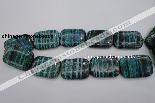 CSJ248 15.5 inches 30*40mm rectangle dyed green silver line jasper beads