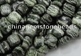 CSJ25 15.5 inches 8*8mm square green silver line jasper beads