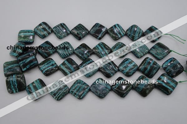 CSJ255 15.5 inches 20*20mm diamond dyed green silver line jasper beads