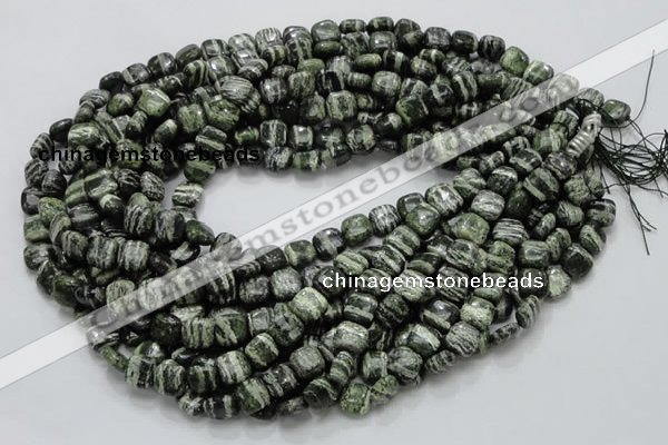 CSJ26 15.5 inches 10*10mm square green silver line jasper beads