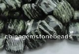 CSJ27 15.5 inches 12*12mm square green silver line jasper beads