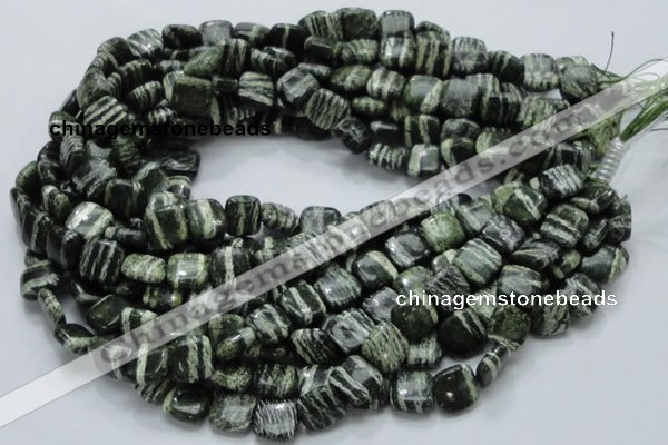 CSJ27 15.5 inches 12*12mm square green silver line jasper beads