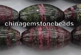 CSJ274 15.5 inches 15*30mm rice dyed green silver line jasper beads