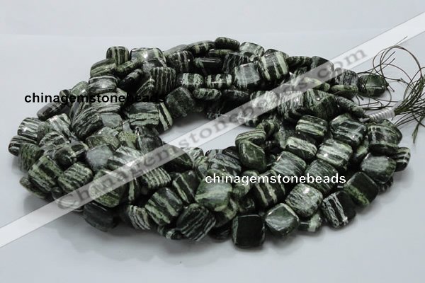 CSJ28 15.5 inches 16*16mm square green silver line jasper beads