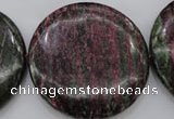 CSJ288 15.5 inches 50mm flat round dyed green silver line jasper beads