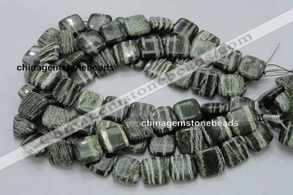 CSJ29 15.5 inches 20*20mm square green silver line jasper beads