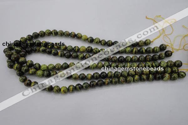 CSJ292 15.5 inches 8mm round dyed green silver line jasper beads