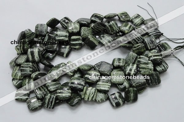 CSJ31 15.5 inches 15*15mm diamond green silver line jasper beads