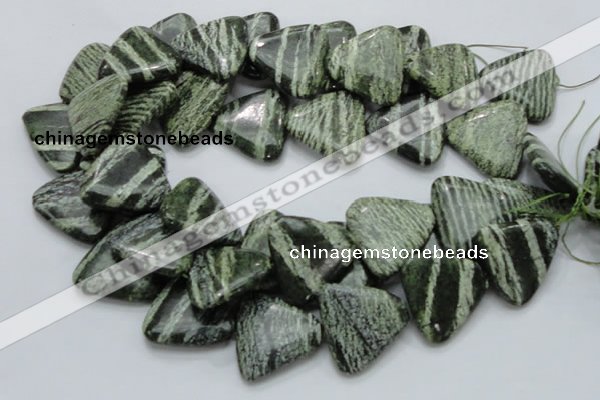 CSJ35 15.5 inches 30*30mm triangle green silver line jasper beads