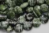 CSJ41 15.5 inches 10mm flat round green silver line jasper beads