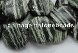 CSJ44 15.5 inches 20mm flat round green silver line jasper beads