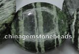 CSJ49 15.5 inches 50mm flat round green silver line jasper beads