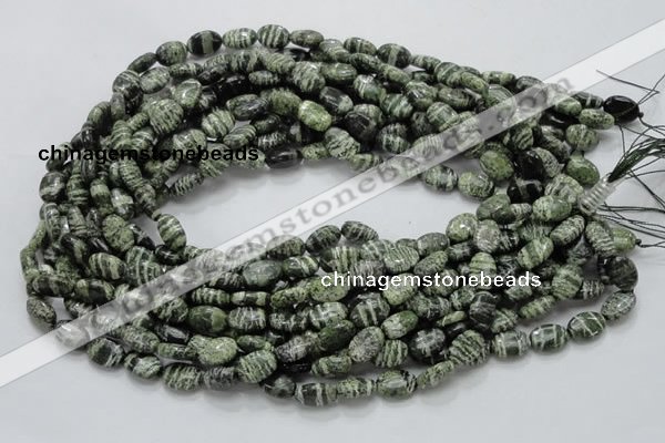 CSJ50 15.5 inches 8*12mm oval green silver line jasper beads