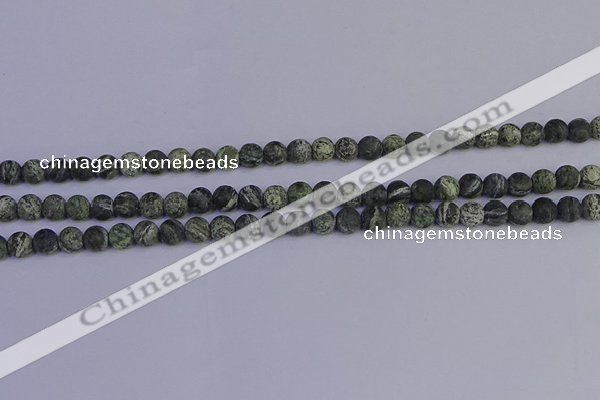 CSJ501 15.5 inches 6mm round matte green silver line jasper beads