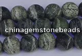 CSJ502 15.5 inches 8mm round matte green silver line jasper beads