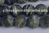 CSJ504 15.5 inches 12mm round matte green silver line jasper beads