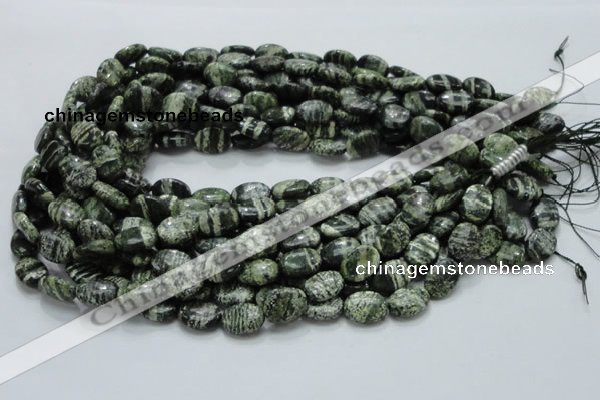 CSJ51 15.5 inches 10*14mm oval green silver line jasper beads