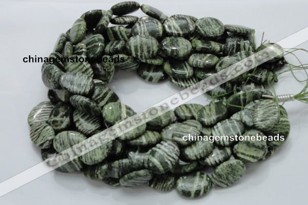 CSJ54 15.5 inches 18*25mm oval green silver line jasper beads