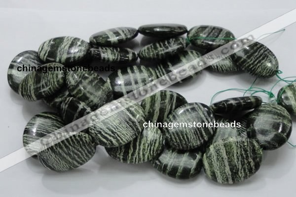 CSJ56 15.5 inches 30*40mm oval green silver line jasper beads