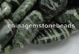 CSJ57 15.5 inches 15*30mm oval green silver line jasper beads