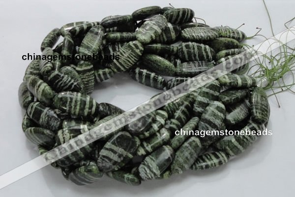 CSJ57 15.5 inches 15*30mm oval green silver line jasper beads