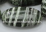 CSJ59 15.5 inches 25*50mm oval green silver line jasper beads