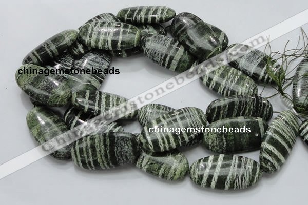 CSJ59 15.5 inches 25*50mm oval green silver line jasper beads