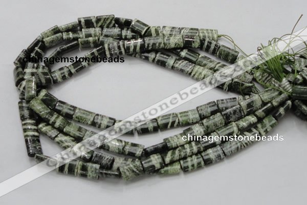 CSJ60 15.5 inches 10*14mm rectangle green silver line jasper beads