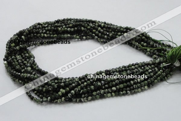 CSJ62 15.5 inches 4mm faceted round green silver line jasper beads